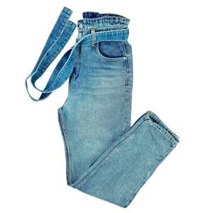 SWS Denim Co Womens High Rise Paperbag Waist Jeans Light Wash Blue Size S AO 21